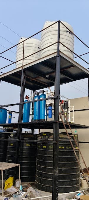 Large Scale Water Treatment Setup with Storage Tanks